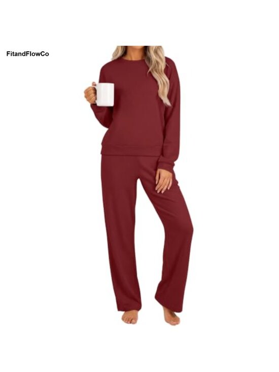 Pants - Women's Extra Soft Two Piece Lounge Set Sweatshirt & Wide Leg Sweatpants